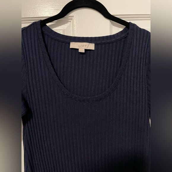 Loft Ribbed Scoop‎ Neck Shift Dress Short Sleeve Navy Blue Women’s Medium - Picture 4 of 8